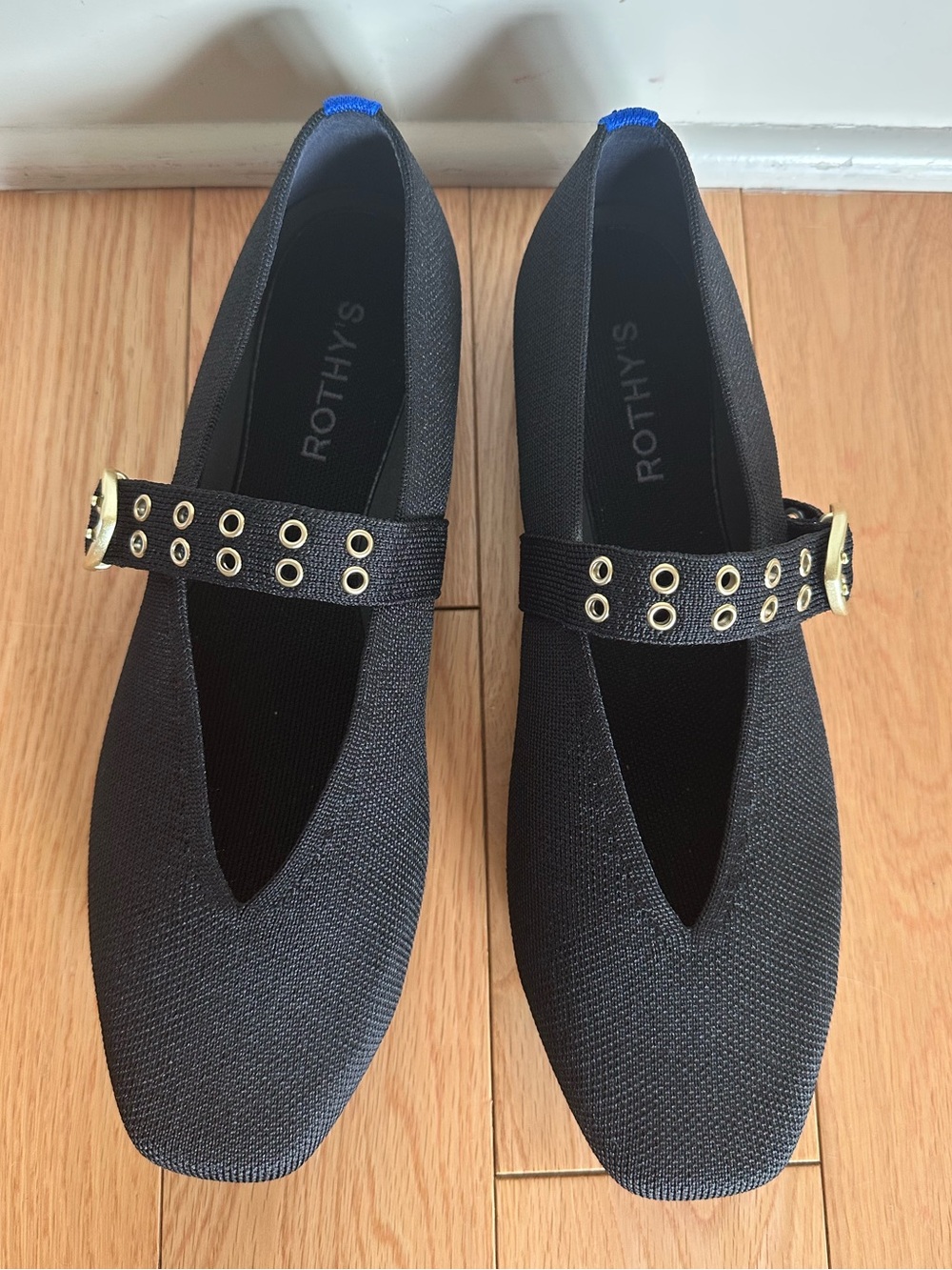 Rothy's The Max Buckle Mary Jane Flats with Gold Eyelet Strap NEW Size 10